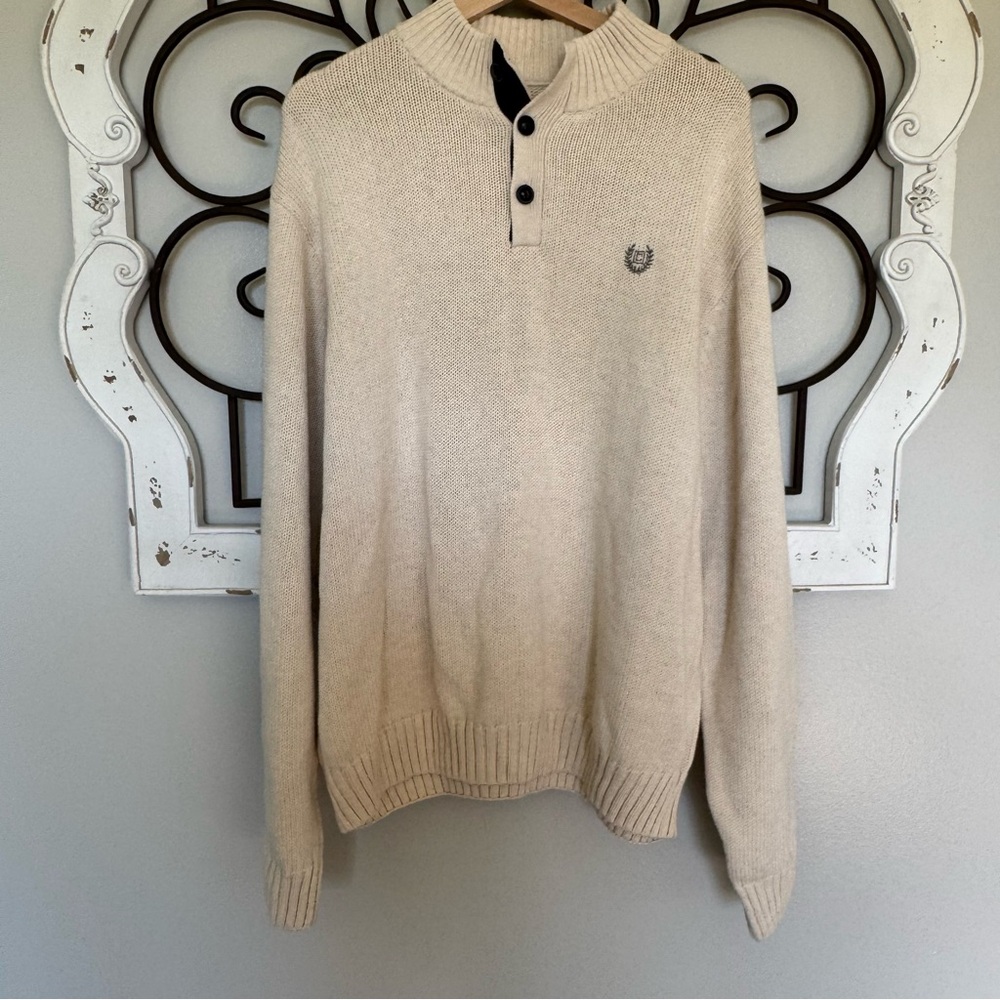 NWT CHAPS Size XXL Men’s Cream Pull Over Sweater with Elbow Patches